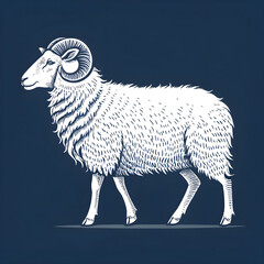 Fototapete - A full-body silhouette of a sheep with a fluffy outline, shown in side profile with a rounded body and minimalistic design.