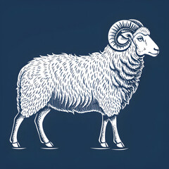 Fototapete - A full-body silhouette of a sheep with a fluffy outline, shown in side profile with a rounded body and minimalistic design.