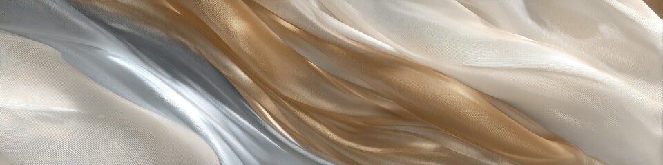 Aufkleber - Close up shot of flowing fabric in shades of white gold and silver creating a soft and elegant texture