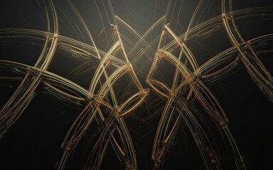 Aufkleber - abstract digital illustration of golden arched lines against a dark background creating artistic sym