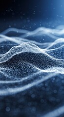 Poster - Abstract Blue Particle Waves on Dark Background with Light Glow