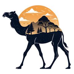 Fototapete - A full-body black silhouette of a camel with one hump, standing in a side profile with clear outlines and minimalistic design.