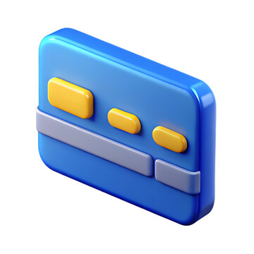 3D rendering of blue card with three yellow button and grey bar graphic element