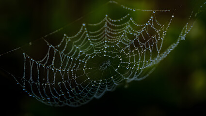 Dew drops on a spiderweb in nature