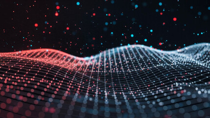Fototapete - Abstract Data Landscape with Connected Dots in Red and Blue