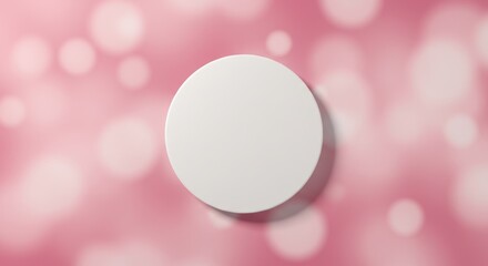 Poster - Minimalist White Circular Object on Pink Bokeh Background for Lifestyle and Design Use