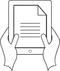 Poster - Stylish person holding a rectangular tablet or documents vector art, person holding a rectangular tablet or documents silhouette and line art vector