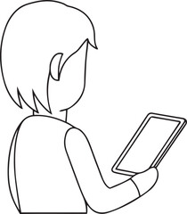 Poster - Stylish person holding a rectangular tablet or documents vector art, person holding a rectangular tablet or documents silhouette and line art vector