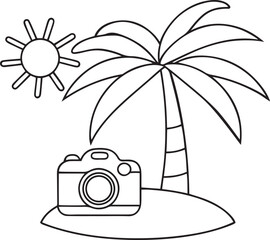 Poster - Vector illustration of creative representing travel photography or vacation icon, representing travel photography or vacation silhouette and line art vector icon design