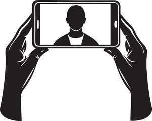 Poster - Vector icon design of representing vlogging or a video call, representing vlogging or a video call isolated line art and silhouette vector logo icon design