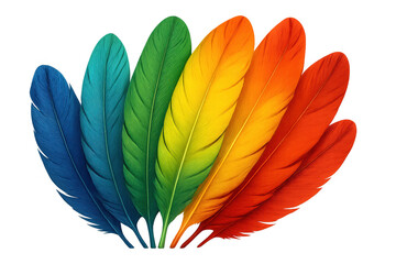 Poster - Rainbow-colored feathers creating a stunning color gradient against a transparent background, showcasing vibrant hues and soft textures
