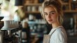© monster_code - European woman Cafe Owner. Barista working in Coffee shop, looking at camera. Startup successful small business owner. Bistro Business. Small and Medium Enterprises concept.
