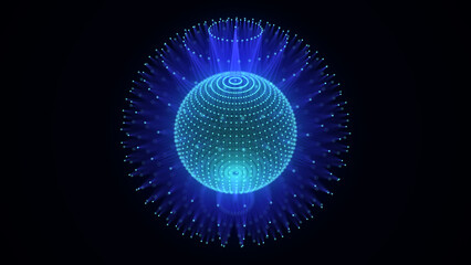 Fototapete - Blue sphere consisting of points and lines. Modern wireframe elements. Technology grid sphere. 3d rendering.