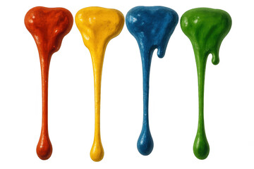 Poster - Four colorful paint streams are dripping down on a transparent background, creating a vibrant and dynamic visual