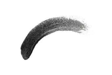 Poster - Black particles flowing smoothly creating a curved line on a transparent background, perfect for digital art and motion graphics