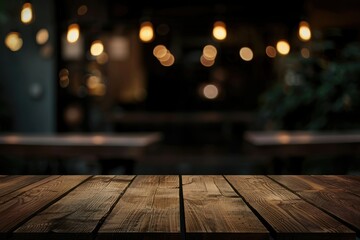 wooden table with bokeh background