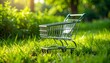 © gentho - Shopping cart in green grass.