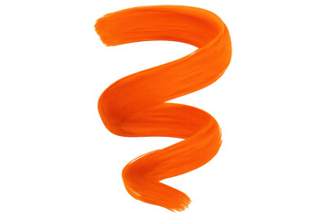 Poster - Vivid orange paint brush stroke swirling elegantly on a transparent background, creating a dynamic and artistic visual element