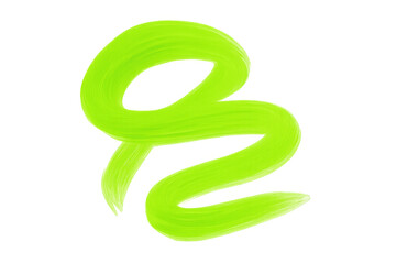 Poster - Vibrant lime green acrylic paint brushstroke curving in dynamic s-shape against transparent background, highlighting graphic design potential
