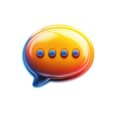 Poster - 3D Glossy Orange Speech Bubble Illustration with Blue Dots Chat Icon on transparent background