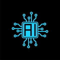Fototapete - AI Processor icon isolated on black background