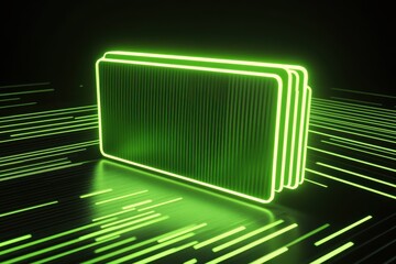 Poster - Neon green striped folder icon symbolizes futuristic design and digital innovation in modern technology, Stark neon green striped folder icon, epitomizing futuristic digital aesthetics