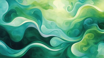 Fototapete - Smooth green and blue abstract waves flow in calming curves forming a soft organic design with tranquil visual rhythm