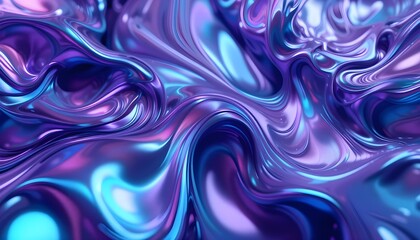 Poster - Abstract Fluid Art Purple Blue Swirls Metallic Liquid Design Background Texture