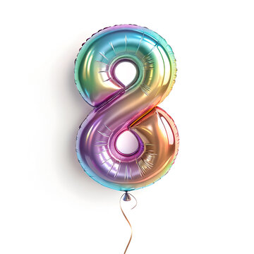 A balloon shaped like the number 8,holographic metallic finish with realistic reflections and smooth texture.