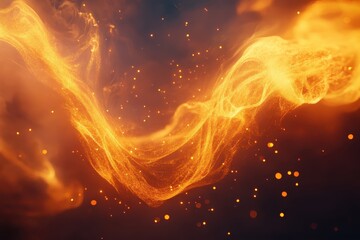 Poster - Orange smoke swirls and sparks creating an ethereal atmosphere in a dark setting, orange smoke swirls and sparks able