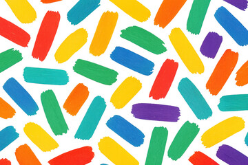 Poster - Rainbow colored brushstrokes forming a seamless pattern on transparent background, ideal for creative projects