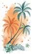 © Pixel Wisp - Watercolor painting of tropical palm trees with floral and decorative elements