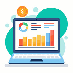 Poster - Laptop displaying financial charts and graphs with a coin