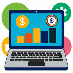 Poster - Laptop displaying financial growth chart and dollar icons