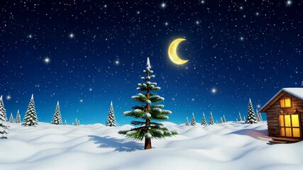 Wall Mural - a picture taken from a computer screen of a snowy landscape with a house and a crescent