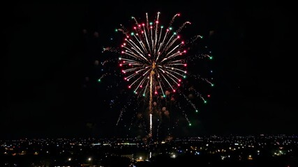 Wall Mural - fireworks in the night sky with a city in the background