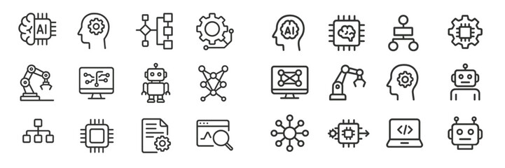 Poster - Diverse collection of artificial intelligence and technology icons in a modern design style for educational and professional use