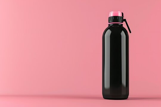 Pink and Black Sport Water Bottle Mockup on Pink Background 3D Rendering