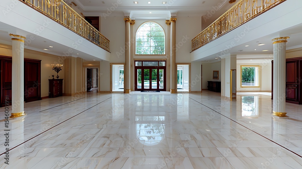 Illustration Stock Grand entrance hall with marble flooring gold ...