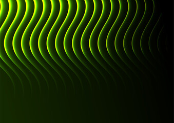 Poster - Glowing green neon wavy lines abstract tech background. Futuristic retro vector design