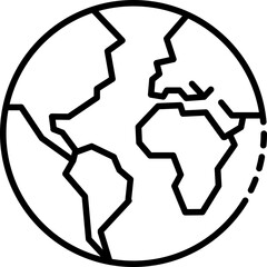 Poster - Earth globe icon, simple black outline of world map showing continents, minimalistic style, vector illustration, isolated on transparency background