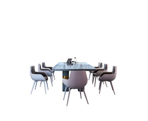 Poster - Contemporary business conference table and chairs layout, realistic graphic style, isolated on white background. Concept of office workspace. 3D Rendering