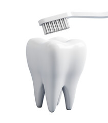 Aufkleber - Shiny white tooth with toothbrush on transparent background, clean isolated 3D Rendering layout for dental health care concept design