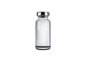 Poster - Transparent glass vial mockup with shiny metal cap, clean white background, concept of medical product branding and packaging. 3D Rendering