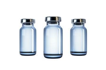 Poster - Three clear glass vials with shiny metallic caps, isolated and evenly spaced on white background, perfect for branding mockup or layout design. 3D Rendering
