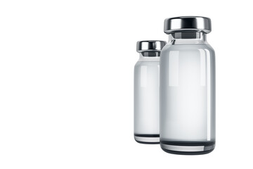 Poster - Transparent glass vials with shiny metal caps, realistic graphic style, isolated on white background. Concept for product mockup and branding. 3D Rendering