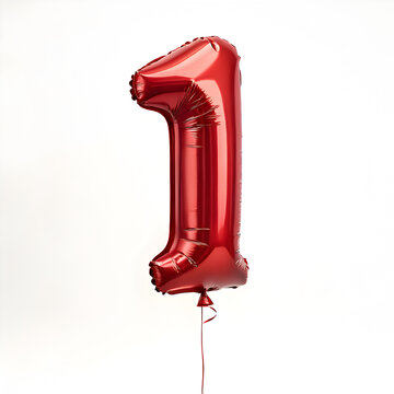A balloon shaped like the number 1,glossy red metallic finish with realistic reflections and smooth texture.