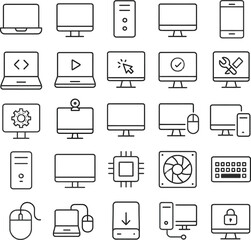 Fototapete - Set of black computer icons for web business and office use