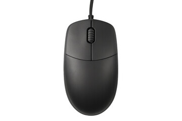 Poster - Black wireless computer mouse featuring ergonomic scroll wheel suspended against transparent backdrop, suited for design work