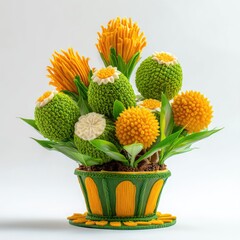 Poster - Colorful Arrangements of Faux Flowers in a Decorative Pot Capturing the Vibrant Essence of Nature and Artistic Creation for Home Decor and Events